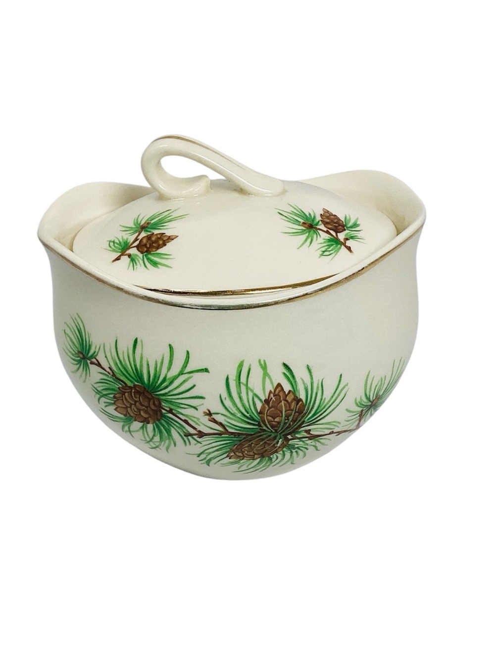 🍄 Cream Ceramic Sugar Bowl with Pinecone Design